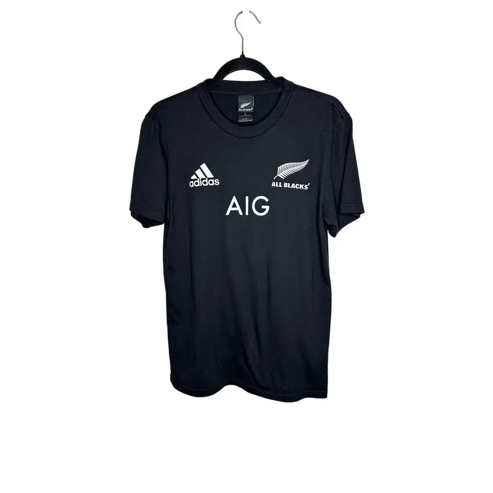 Adidas All Blacks Shirt Mens S New Zealand Rugby Tee Black Silver Fern Graphic